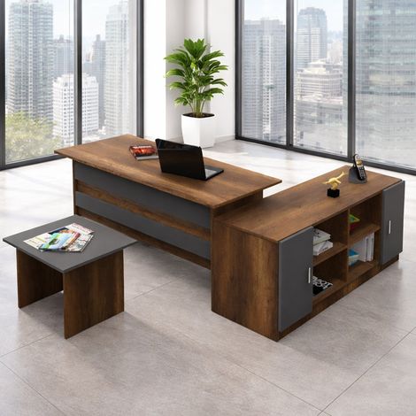 Set de Oficina Harriet, Modular, 3 Estantes, 3 Cajones, Marrón Nogal (1/5)
