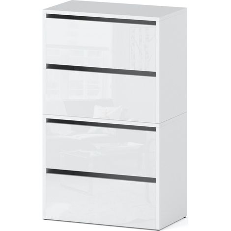 Meuble à chaussures 100 cm – 4 étagères – Panneaux laminés blanc mat et brillant – Design moderne (1/3)