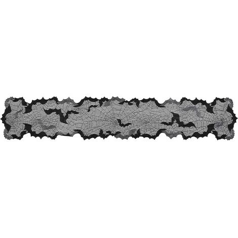 Chemin de table noir imperméable pour Halloween, 30 x 180 cm, orné de toiles d'araignée et de chauves-souris pour une ambiance mystérieuse. (1/5)