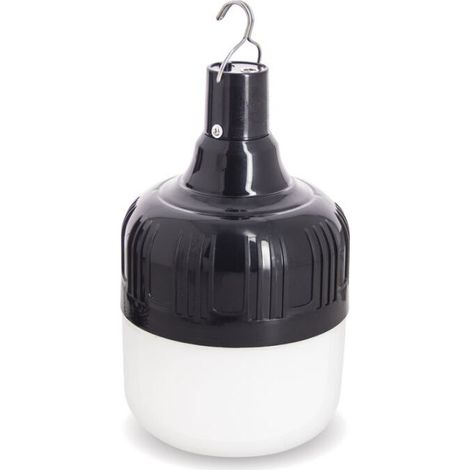 Lampada a sospensione LED ibrida solare, 250 lm, luce bianca neutra (4000 K), design moderno nero, ideale per interni, terrazze e zone senza elettricità