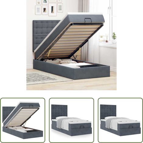 Sommeil confortable - Cadre de lit ottoman avec matelas gris foncé 90x190 cm velours (1/5)