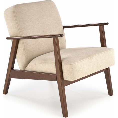 Sillón Houston 2116, Beige + Nogal, 77x65x77cm, Tapiz, Patas: Madera, 0