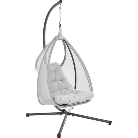 Silla colgante boho moderna con soporte metálico y cadena cojín suave gris claro Avegno (1/5)