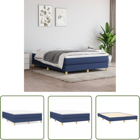 The Living Store Bettgestell ohne Matratze Blau 140x200 cm Stoff - Bettes - Doppelbett - Blau - Lattenrost - Holzrahmen (1/5)