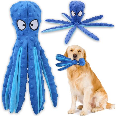 Jouet pour chien Peppy Octopus - Modèle sans rembourrage en papier craquelé, jouet interactif pour chiens moyens et grandsbleu (1/5)