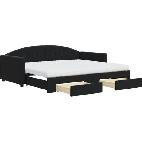 Maison Exclusive - Lit de jour avec gigogne et tiroirs noir 90x190 cm velours