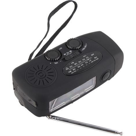 Radio solaire à manivelle avec lampe torche LED, radio FM/AM/WB portable et port USB pour la prévention des catastrophes et des situations d'urgence (Noir américain) (1/5)