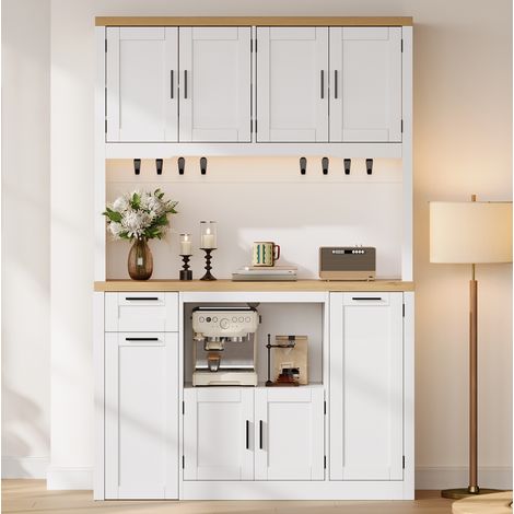Ensemble armoire 2 portes et étagère 130x50x200 cm MDF gain de place blanc décor bois - CHICFURN (1/5)
