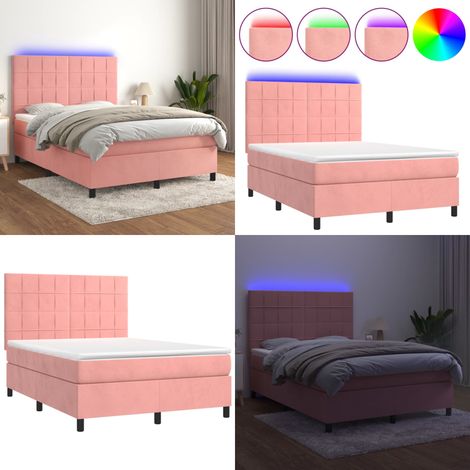 Boxspringbett mit Matratze & LED Rosa 140x200 cm Samt - Boxspringbett - Doppelbett - Samtbett - Rosa Bett - LED Bett - Home & Living