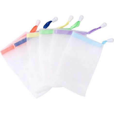 Sac à Savon,10 Pcs Sachet de Savons,Filet de Savon,Pochette de Savon,Filet Savon Solide Douche,Nylon Filet de Mousse avec 6 Pcs Crochets auto-Adhésifs pour Douche Nettoyage Visage Soins Peau Sac Filet (1/5)