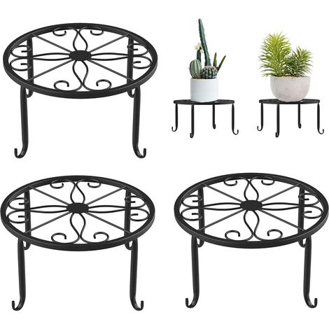 Flower Stool Plant Stand, 3 Pcs Flower Stand Metal Black Wrought Iron Round Planter Flowerpot Base for Indoor Balcony Outdoor Garden (1/5)