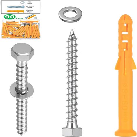 30 SetScrews and Dowels Set, M8 x 60 mm Hollow Caulk Plug with M6 x 50 mm Hex Screws, Wall Fixing Bolts and Self Tapping Screws for Hollow Drywall Concrete Plaster Plates (1/5)