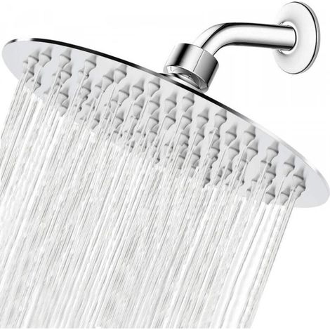 Pommeau de douche rond argenté de 8 pouces à une seule tête avec poignée de 15 cm pour usage domestique. (1/5)