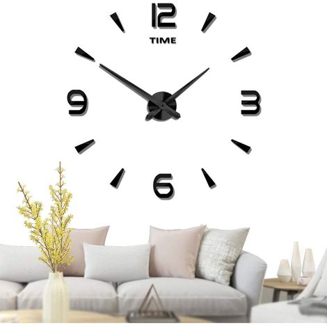 MINKUROW Rahmenlose 3D-Wanduhr zum Selbermachen XXL Stumm Spiegelaufkleber Home Office Schule Dekoration (2 Jahre Garantie) (Schwarz-73) (1/5)