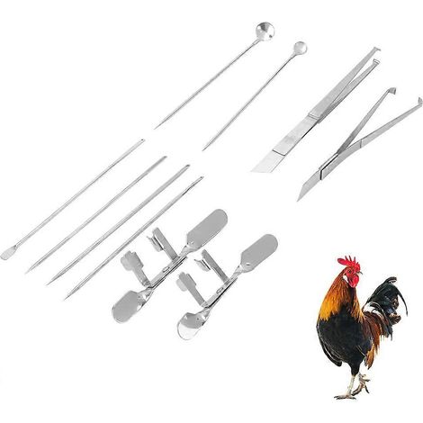 10-teiliges Geflügelzuchtset, Hahn, Henne und Kapaun aus Edelstahl, Brüterei-Werkzeuge, landwirtschaftliche Geräte (1/5)