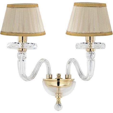 Applique 38 cm BACH con paralume in vetro trasparente 2 Luci Oro (1/2)