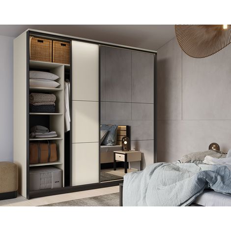 Kimi - armoire - 2 portes coulissantes - led et miroir inclus - 220x221 cm - beige
