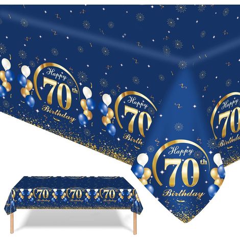 Nappe 70e anniversaire, lot de 2, décoration de fête bleu et or, 137x274 cm