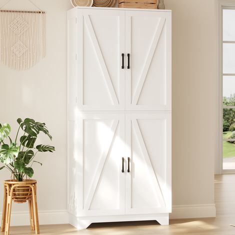 Armoire de cuisine, haut meuble de rangement avec 4 portes de style grange, garde-manger avec porte-bouteilles et rangement de porte, meuble de rangement pour salon et salle à manger, 80 × 40 × 180 cm (1/5)
