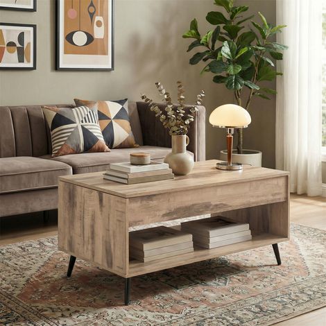 Vasagle – Table basse relevable marron et noir – Plateau ajustable pour bureau ou salle à manger – Rangement ouvert – Design élégant