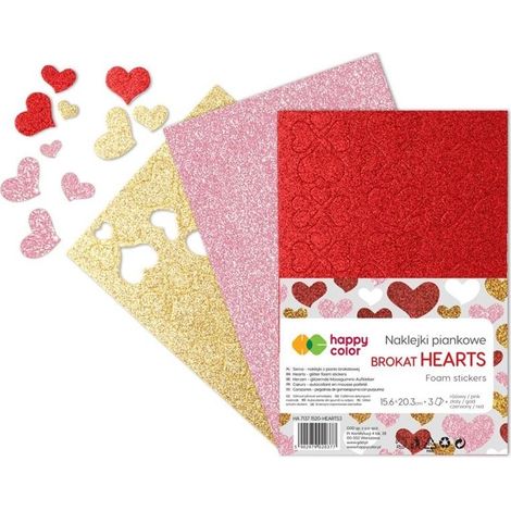 Adesivi a forma di cuore glitterato formato A5, 3 pezzi, colori assortiti e allegri.