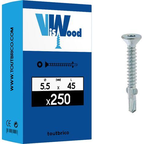 250 vis autoperceuses 5.5x45mm fraisée à ailettes Tx zingué Viswood