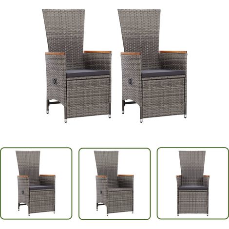 The Living Store Garten-Liegestühle 2 Stk. mit Auflagen Poly Rattan Grau - Gartensaison - Gartenliege - Gartenmöbel - Esszimmerausstattung - Terrassenmöbeln (1/5)