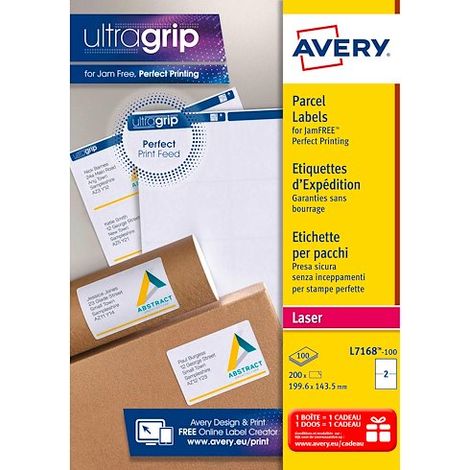 Etiquettes adresses laser 199,6 x 143,5 mm Avery L7168-100 - Boîte de 200 (1/4)