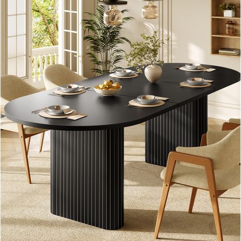 Tavolo da pranzo ovale allungabile 120-160x80 cm, struttura stabile, angoli arrotondati, MDF e finitura in metallo - nero (1/5)