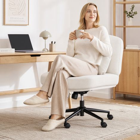 Fauteuil Relax Inclinable Pivotant 360° en Tissu, Fauteuil de Bureau Réglable en Hauteur, Coussin Rembourré, Base Robuste (1/5)