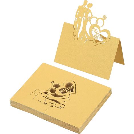 50 Cartes De Place De Mariage, Cartes De Place De Table De Mariage En Forme De Tente Pliees Decoupees Au Laser Pour Buffet Reception, Or (1/5)