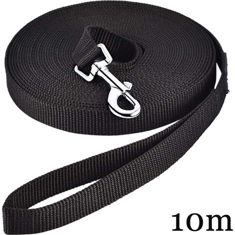 Longe pour Chien (10m Noir), Laisse de Dressage Chien avec Poignée Longe Chien Longue Sangle en Nylon Mains Libre pour Petits à Grands Chiens Animal de Compagnie Promenade Jogging