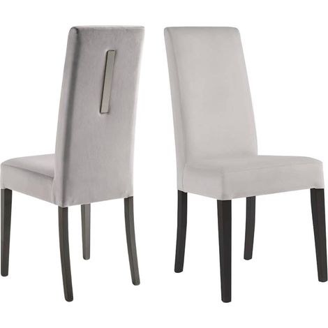 GUEDA - Lot de 2 Chaises Suédine Grise Détail Argenté et Bois Anthracite (1/5)