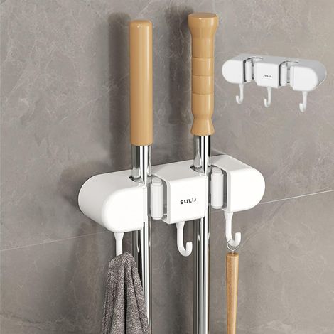 Support mural pour balai et serpillère, solution de rangement peu encombrante pour outils de nettoyage pour la maison ou la cuisine