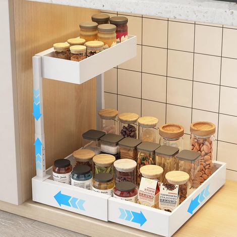 Under Sink Storage Metal, 2 Levels Kitchen Drawer Cabinet Bathroom Adjustable Height Extendable Sink Organizer (1/5)