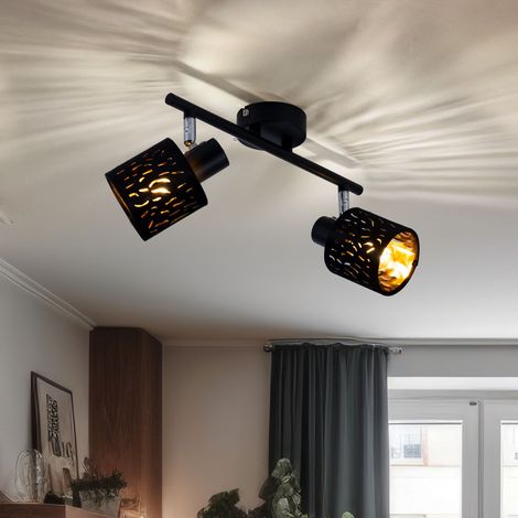 Plafonnier Plafonnier Spot Spot Spot Lampe de salle à manger Lampe de chambre, spots 2 feux orientables, métal velours noir or, 2x douilles E14, LxH 32x15cm