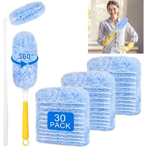 [JAMAIS UTILISÉ]30 Pièces Plumeau Poussiere Recharge Kit,360° Recharges de Plumeau avec 2 Poignée Plumeaux à Poussière Brosses Dépoussiérantes pour Cheveux, Poussière, Nettoyage de Toiture de Saleté (1/4)