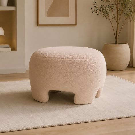 POUF CM 56X42 H. 40 IN TESSUTO EFFETTO BOUCLE' BEIGE
