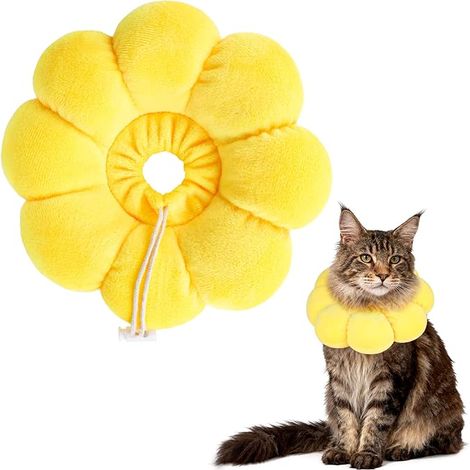 Colerette Chat Anti Léchage Ajustable Collerettes Chat pour Chatons Anti Lechage Après Chirurgie Tournesol (1/2)