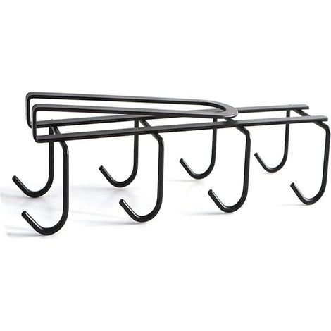 Eiserner Becherhalter mit 8 Haken zum Aufhängen unter einem Möbelstück, ohne Bohren, für Tee- oder Kaffeetassen, kompatibel mit 2,5 cm dicken Regalböden (schwarz).