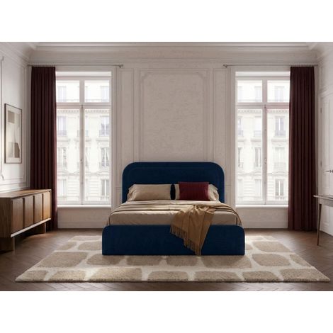 BOBOCHIC - Lit coffre CASSIOPEE tissu velours lisse 160x200 Bleu foncé (1/5)