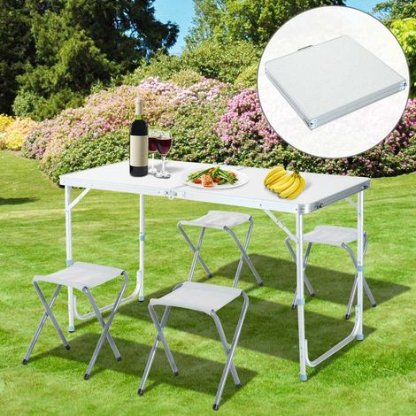 Tavolo Tavolino Pieghevole da Campeggio Picnic 120x60cm con 4 Sgabelli Alluminio (1/8)