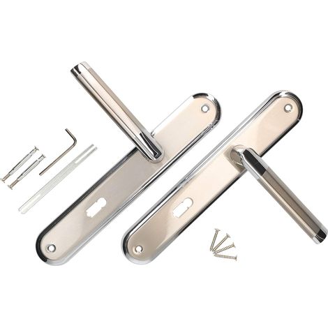 Kit de poignées de porte BB 72 mm - Plaque longue nickel-chrome universelle moderne