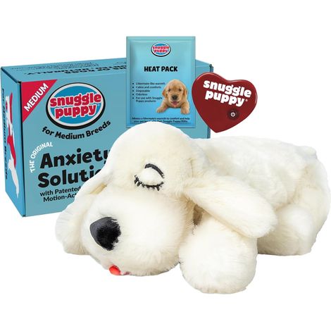 Juguete para cachorros con latido de corazón, latido realista, ayuda para dormir y juguete de confort para entrenamiento en jaula con bolsa de calor, diseño de felpa color crema.