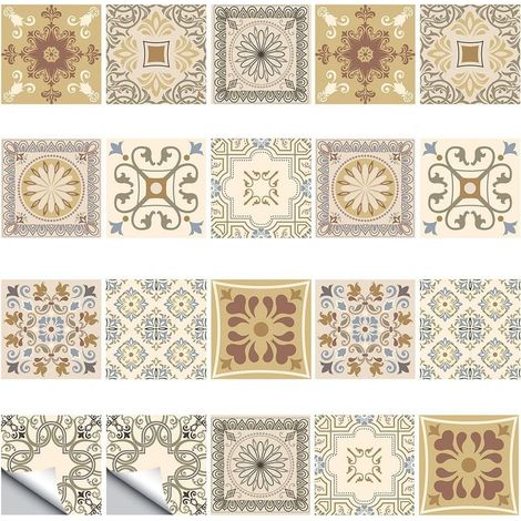 20 Pièces Stickers Carrelage Salle De Bain 15x15 Autocollant De Carreaux Adhésif Feuille De Carreaux De Cuisine En Mosaïque Étanche Papier Peint De Carrelage Stickers De Style Marocain De Escalier (1/5)