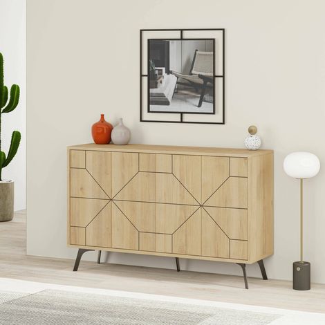 Earl Anrichte, 4 Regalböden, 8 Fächer, 4 Türen, 123x35x62h cm Eiche Braun (1/4)
