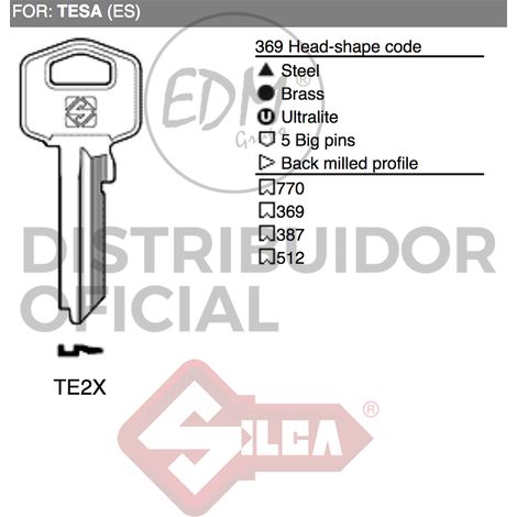 LLAVE DE ACERO PARA CILINDRO TE2X - TESA