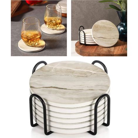 6er-Set Keramik-Isolierpads mit Halterung, strukturierte Oberfläche, hohe Wasseraufnahme, für Kaffeetassen und Weingläser (1/5)