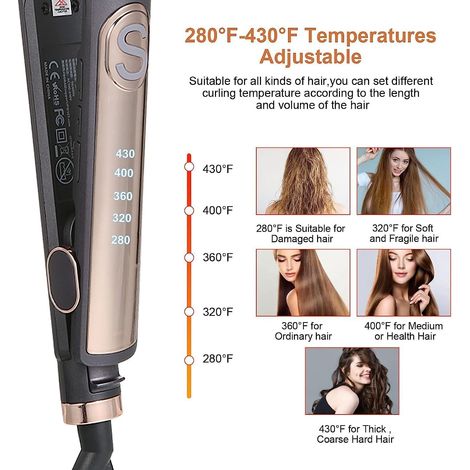 Lisseur et boucleur 2-en-1 professionnel, fer à cheveux avec écran LCD, température réglable 140-220°C, plaques céramique, chauffe en 15 secondes. (1/5)