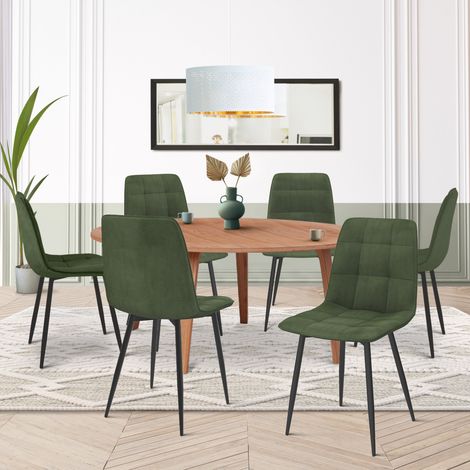 Lote de 6 sillas de comedor MILA de terciopelo verde caqui (1/5)